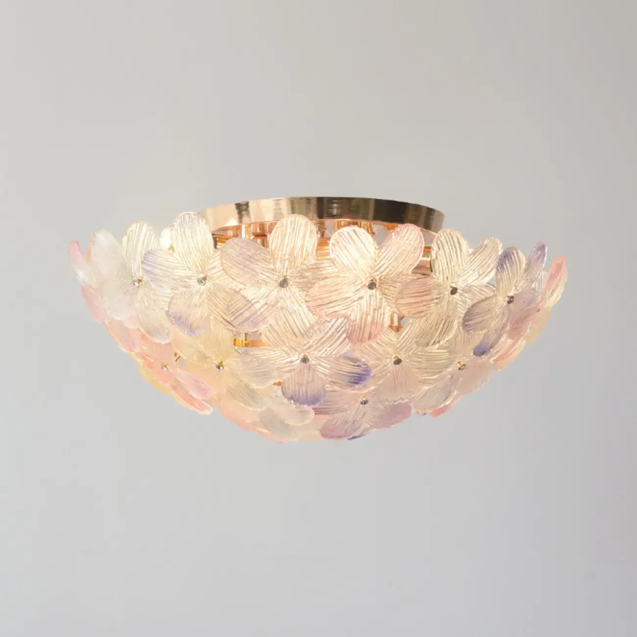 Elegant Floral Glass Dome Semi Flush Ceiling Light Image - 14