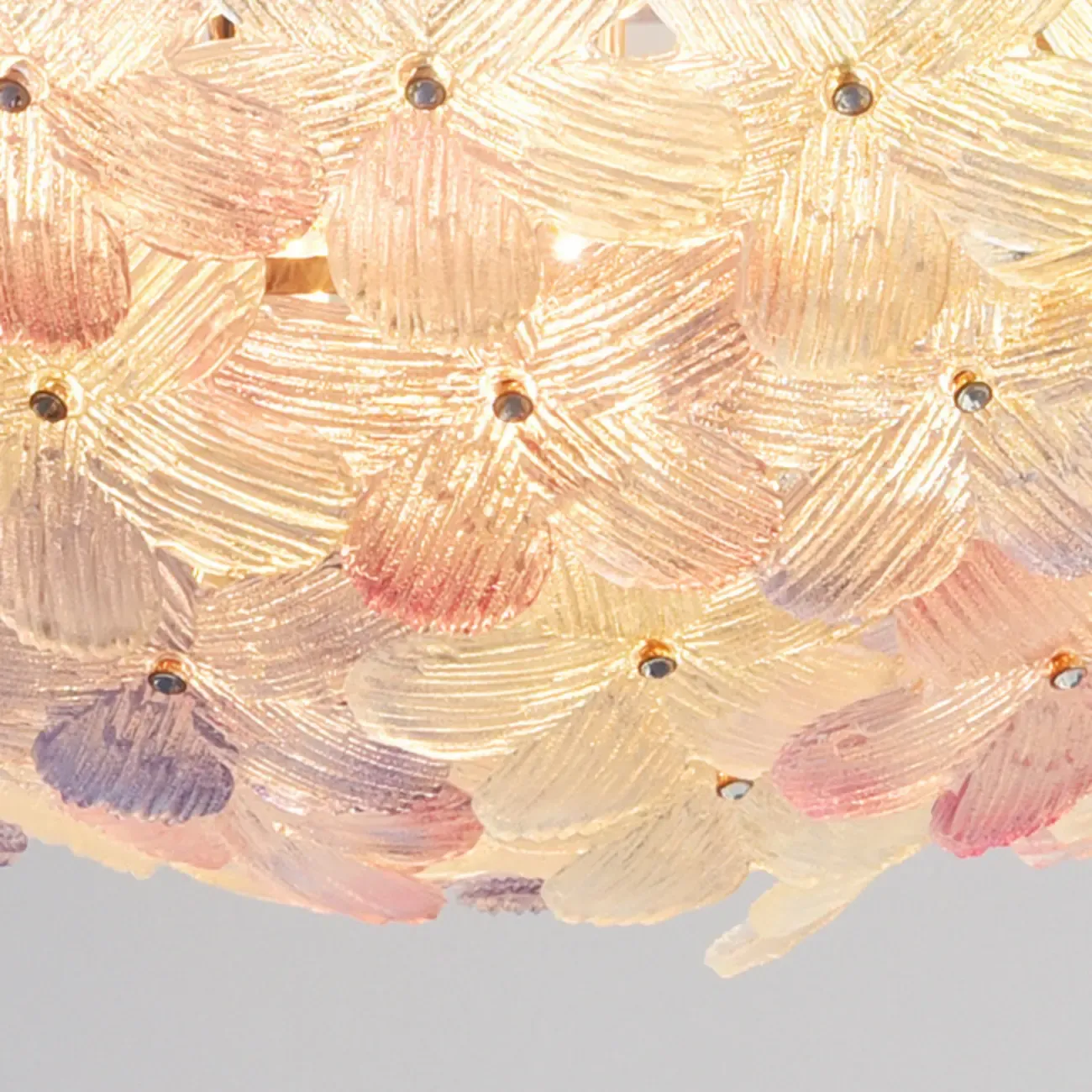 Elegant Floral Glass Dome Semi Flush Ceiling Light Image - 10