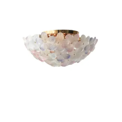 Elegant Floral Glass Dome Semi Flush Ceiling Light Image - 19