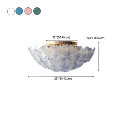 Elegant Floral Glass Dome Semi Flush Ceiling Light Image - 25