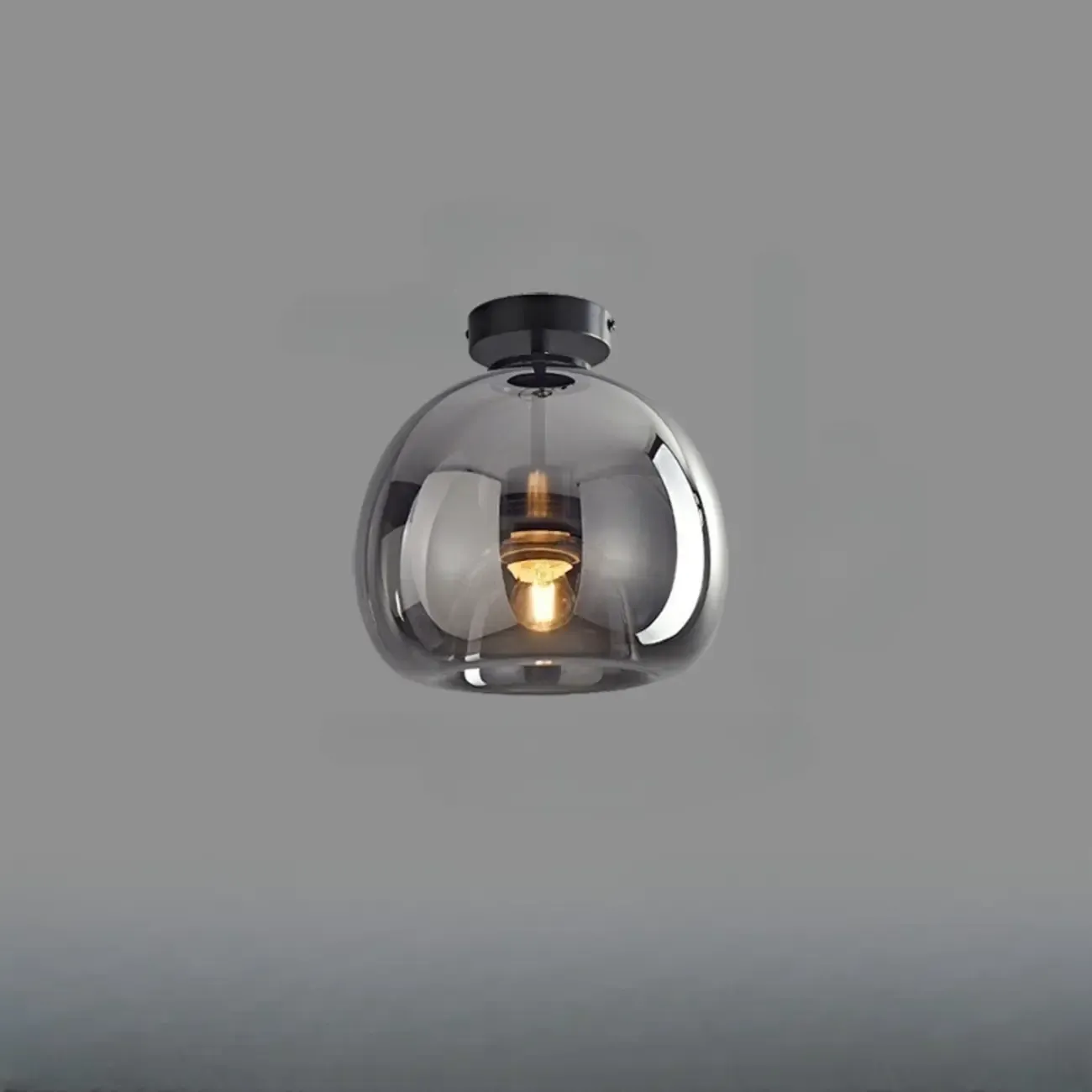 Smoky Glass Dome Metal Modern Semi Flush Ceiling Light