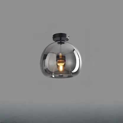 Smoky Glass Dome Metal Modern Semi Flush Ceiling Light
