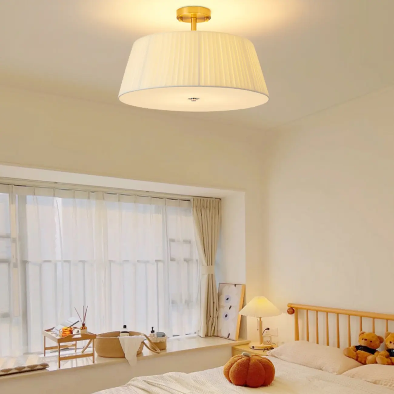 Geometric Fabric Semi Flush LED Ceiling Light for Bedroom Image - 3 | homeyfad
