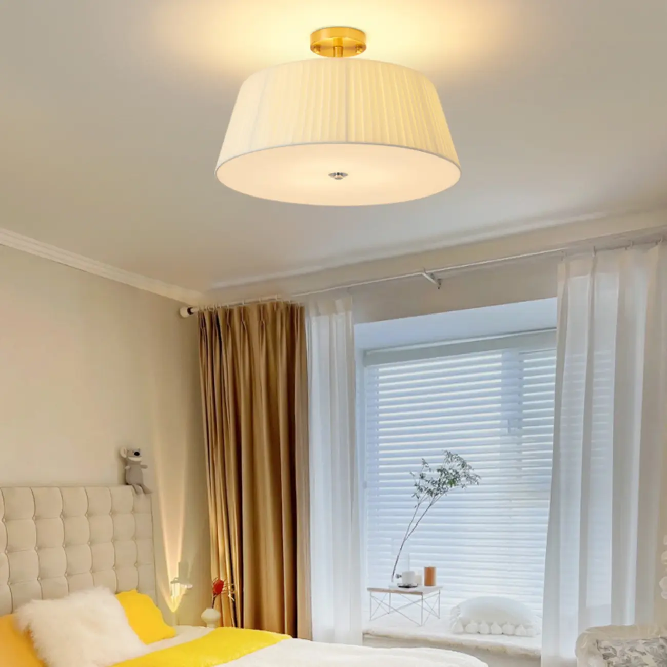 Geometric Fabric Semi Flush LED Ceiling Light for Bedroom Image - 4 | homeyfad