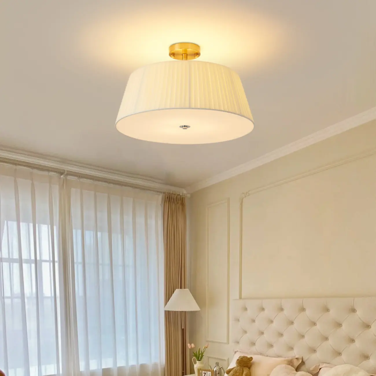 Geometric Fabric Semi Flush LED Ceiling Light for Bedroom Image - 11 | homeyfad