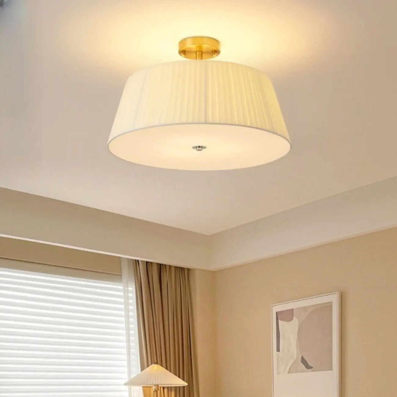 Geometric Fabric Semi Flush LED Ceiling Light for Bedroom Image - 12 | homeyfad