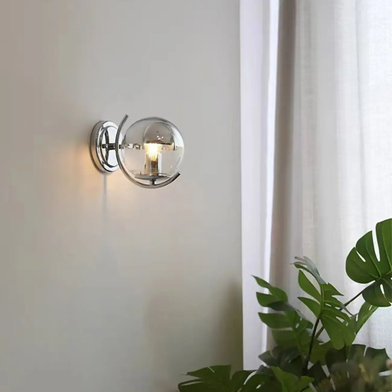 Modern Chrome Glass Globe Wall Light for Home Decor Image - 4