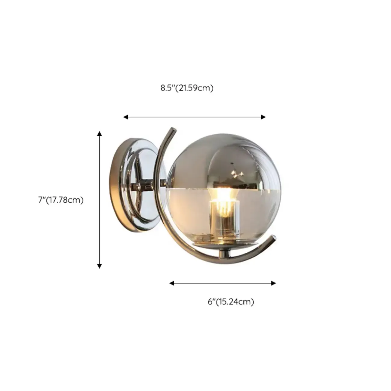 Modern Chrome Glass Globe Wall Light for Home Decor #size