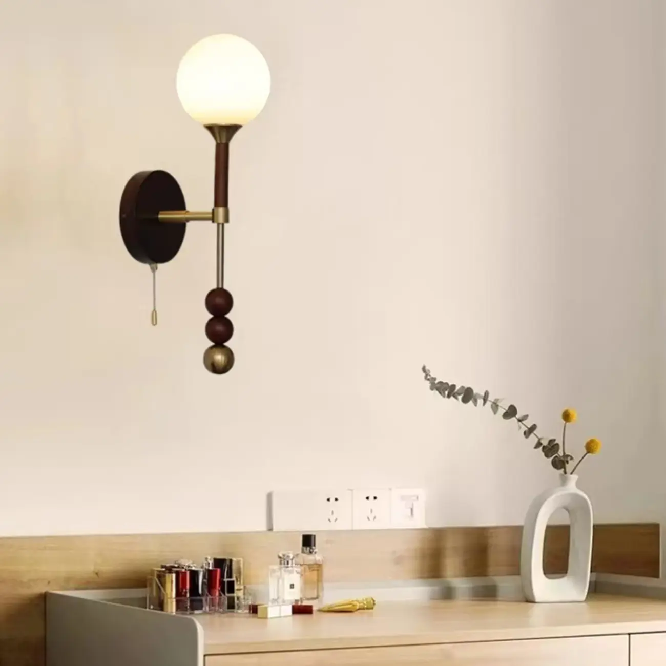 Modern Globe Black Wall Sconce with Pull Chain for Bedroom | homeyfad