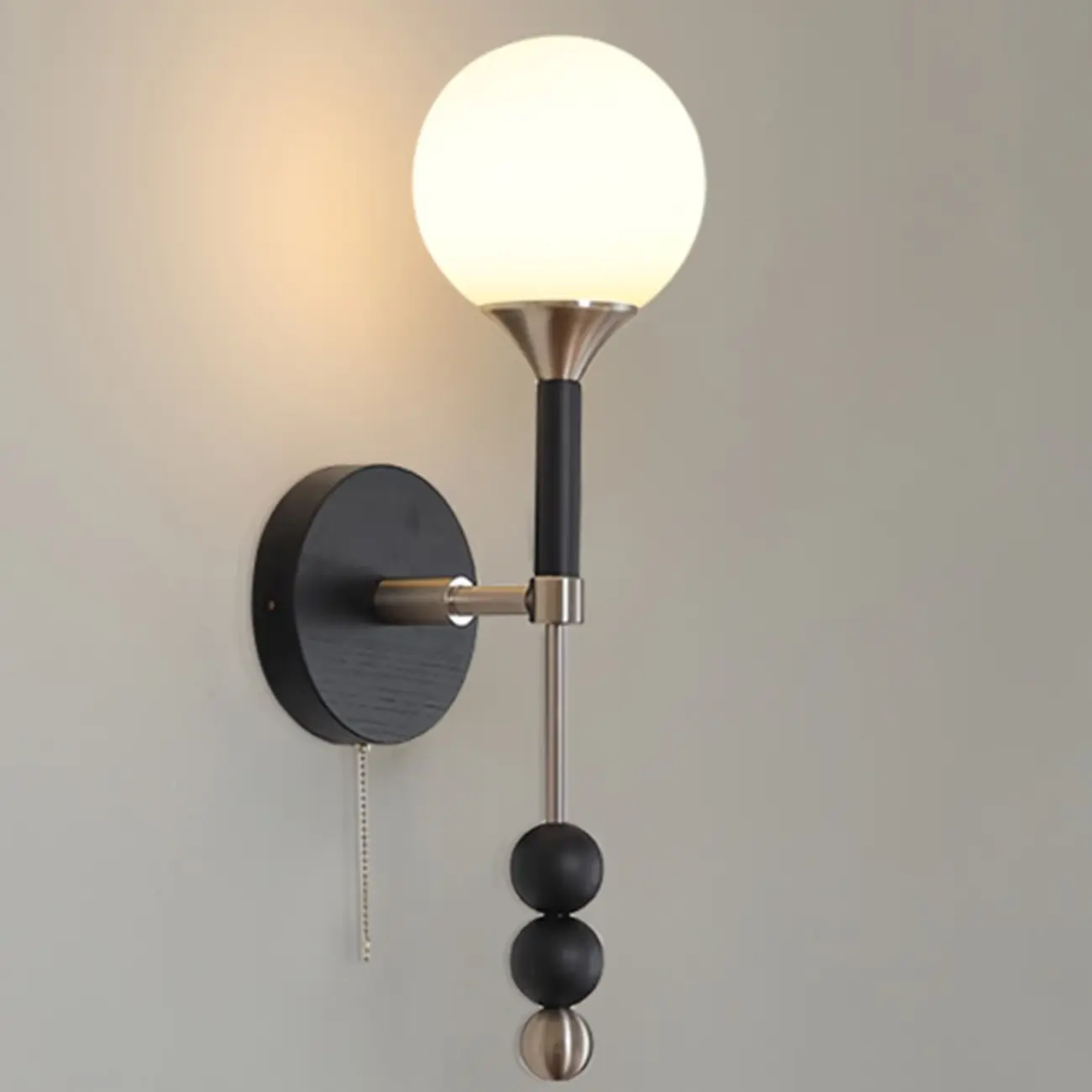 Modern Globe Black Wall Sconce with Pull Chain for Bedroom | homeyfad