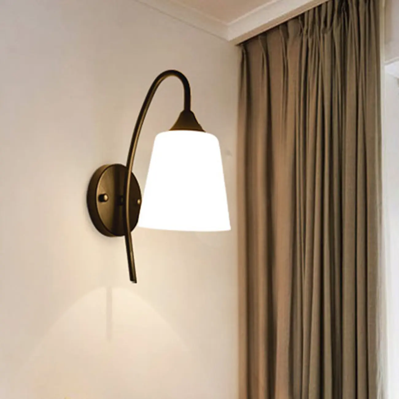 Simple Curved Black Metal Vanity Light with Glass Shade | homeyfad