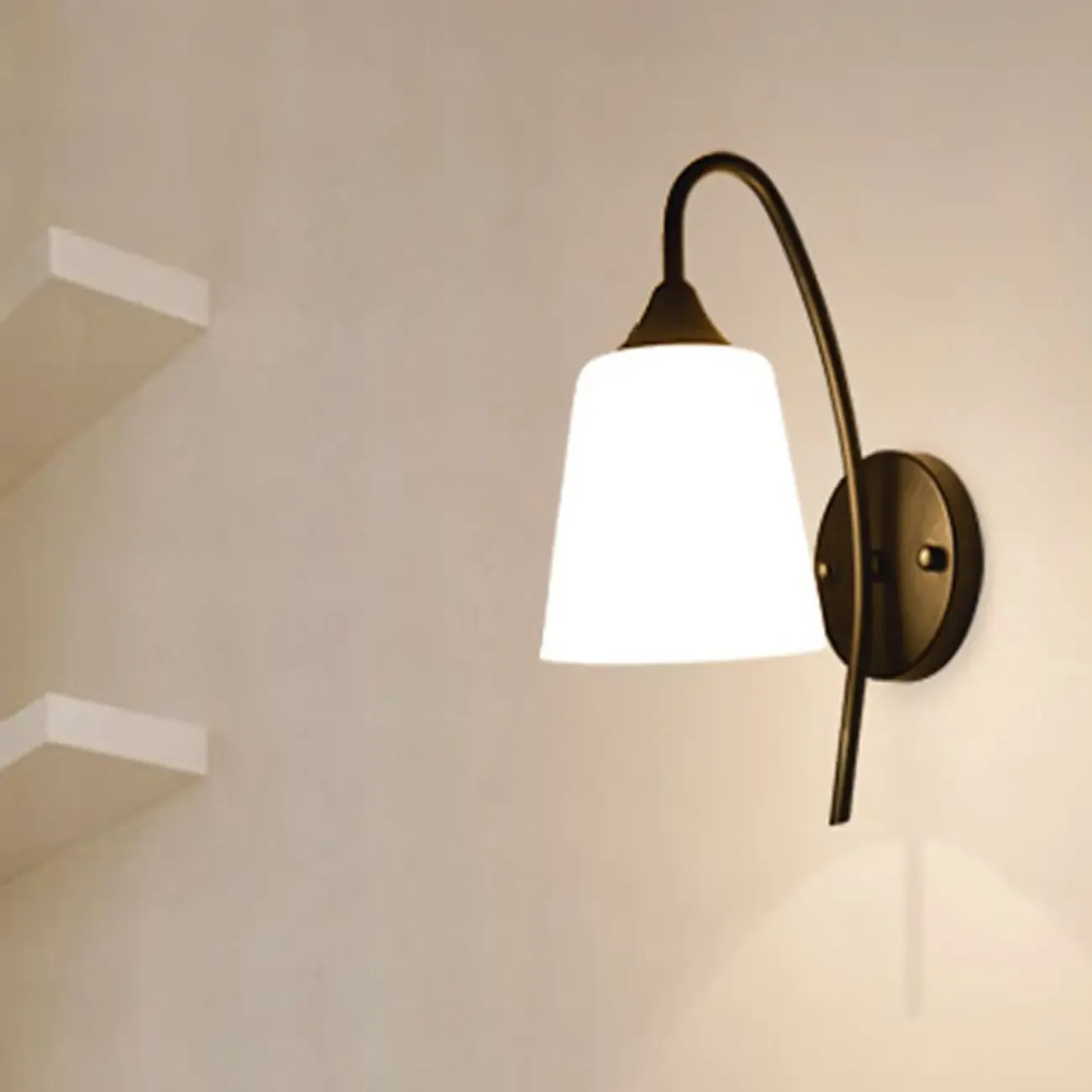 Simple Curved Black Metal Vanity Light with Glass Shade - HomeyFad