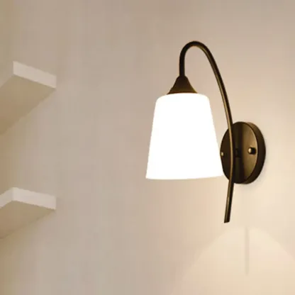 Simple Curved Black Metal Vanity Light with Glass Shade