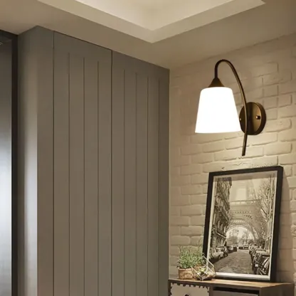 Simple Curved Black Metal Vanity Light with Glass Shade