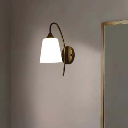 Simple Curved Black Metal Vanity Light with Glass Shade