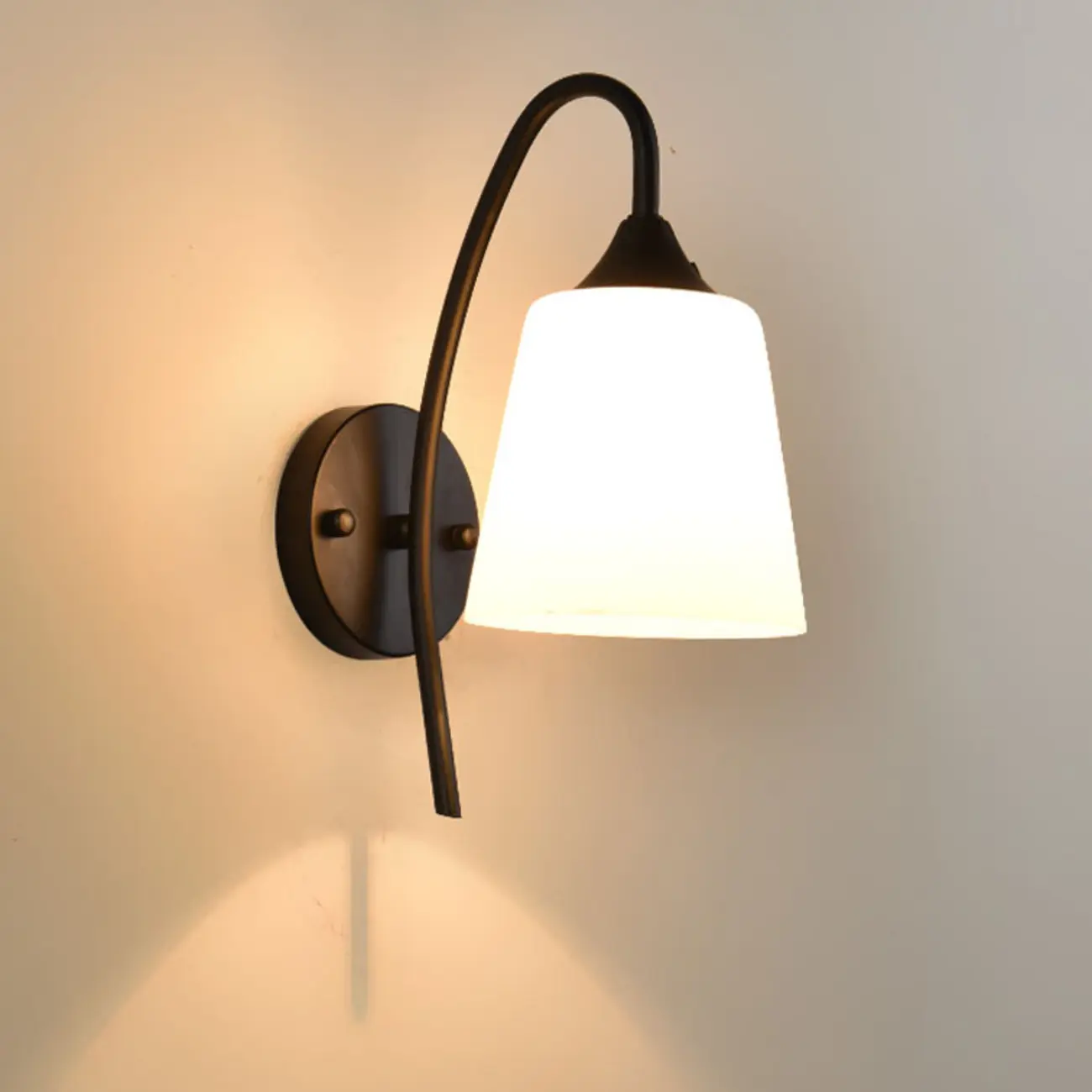 Simple Curved Black Metal Vanity Light with Glass Shade | homeyfad