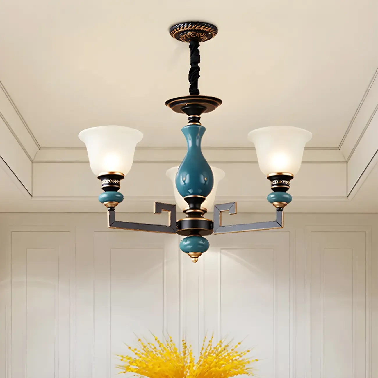 Black Ceramic Glass Geometric Chandelier Light