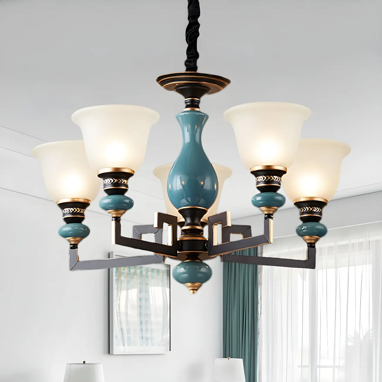 Black Ceramic Glass Geometric Chandelier Light | homeyfad