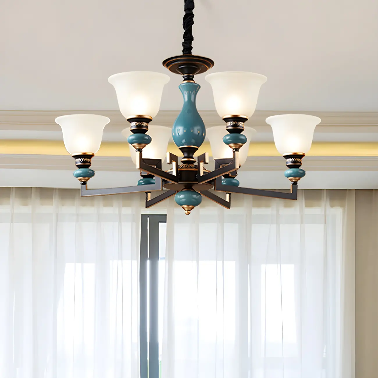 Black Ceramic Glass Geometric Chandelier Light | homeyfad