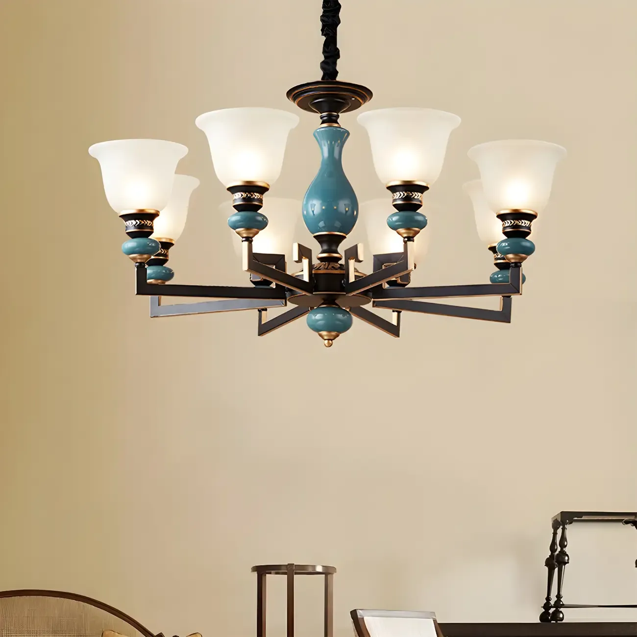 Black Ceramic Glass Geometric Chandelier Light