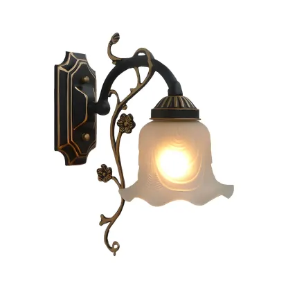 Simple Retro Floral Black-Gold Glass LED Wall Sconce