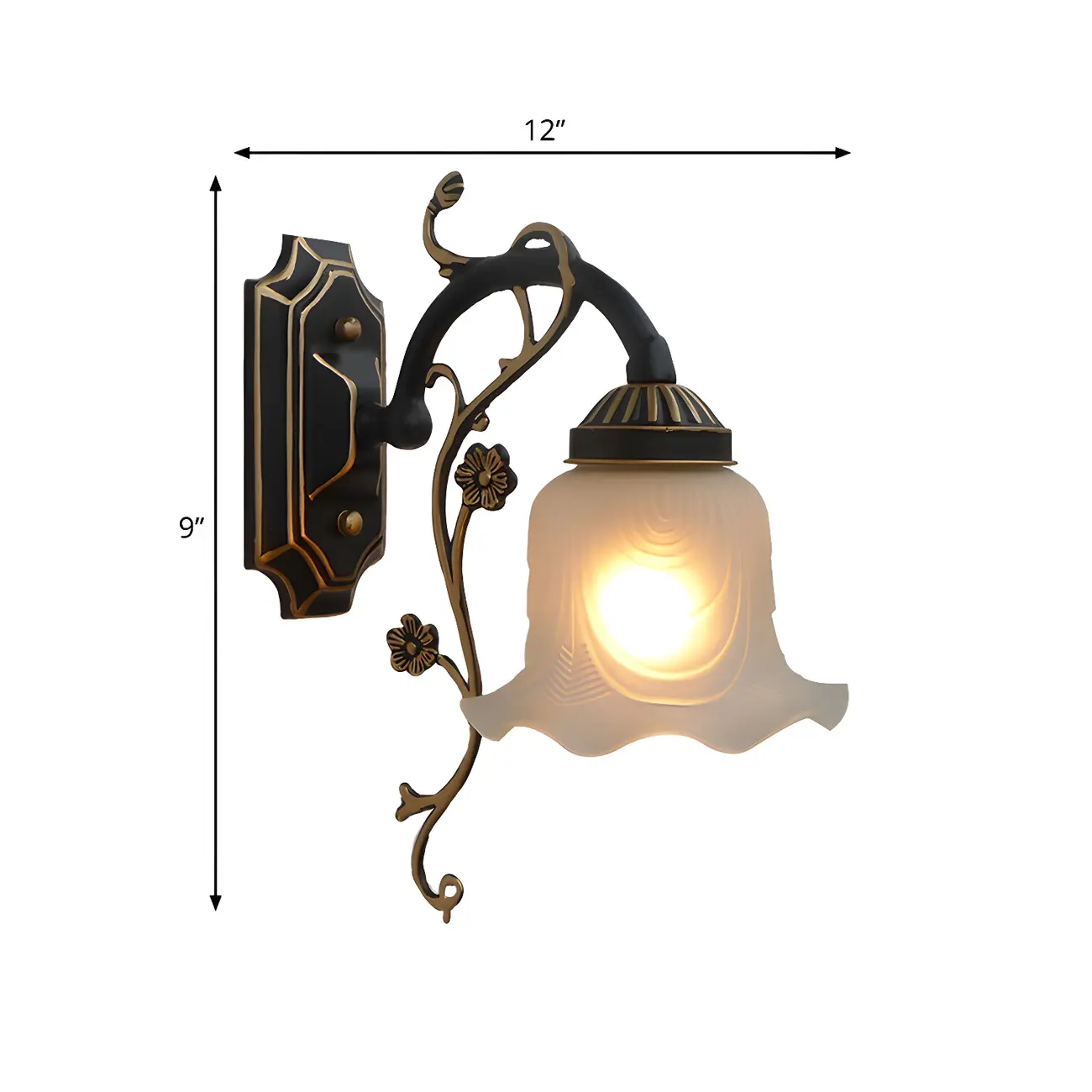 Simple Retro Floral Black-Gold Glass LED Wall Sconce | homeyfad