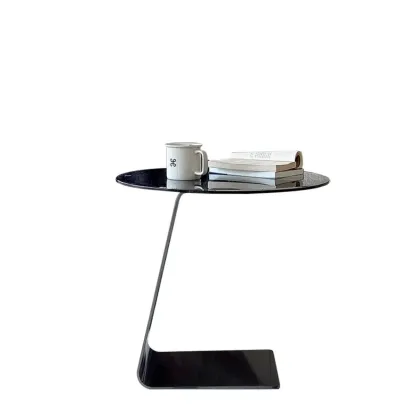 Classic Glass Round End Table with Acrylic Base for Living Room Image - 4