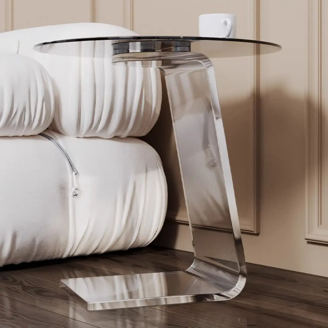 Classic Glass Round End Table with Acrylic Base for Living Room Image - 6 | homeyfad