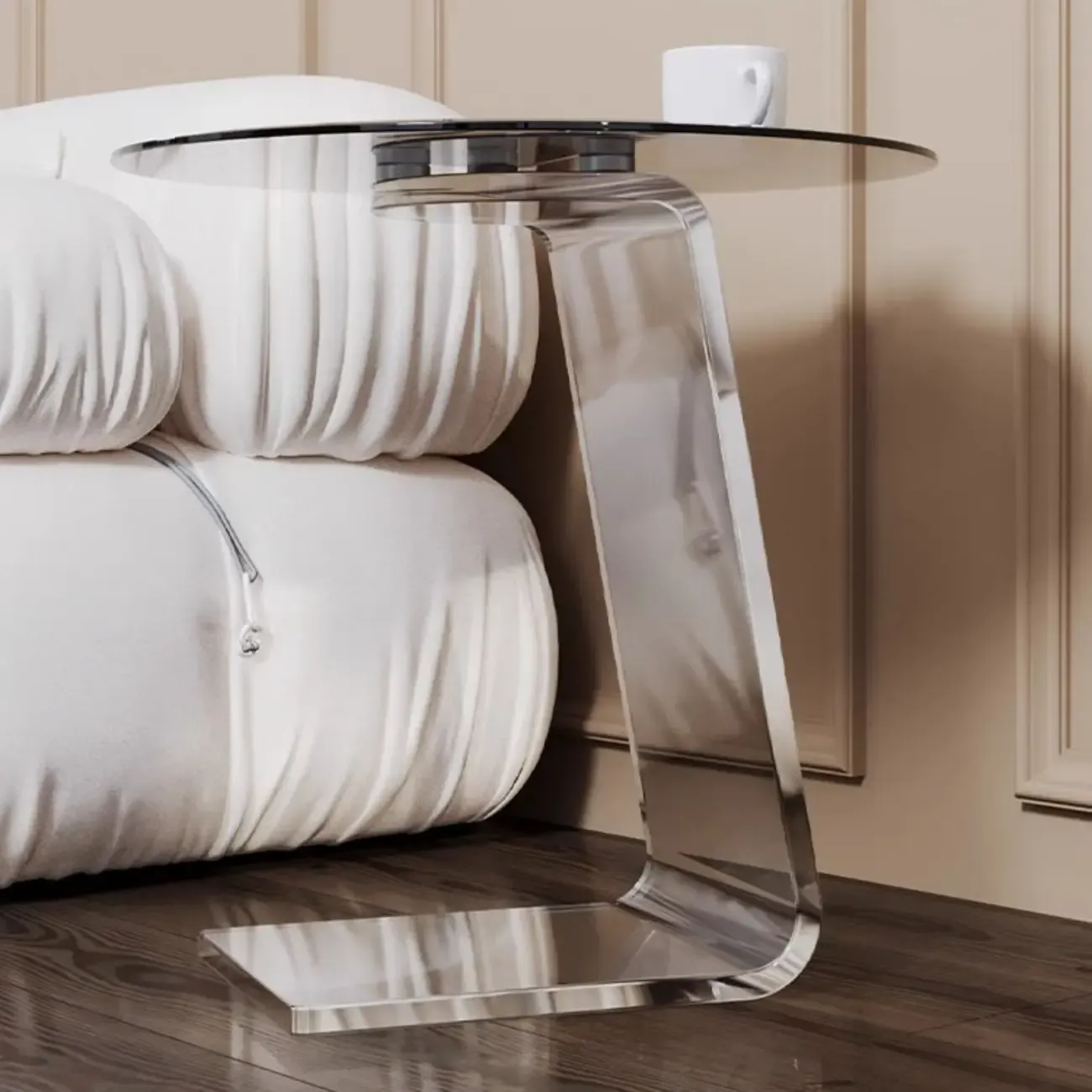 Classic Glass Round End Table with Acrylic Base for Living Room Image - 6