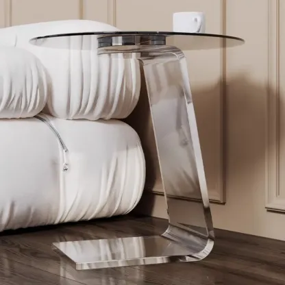 Classic Glass Round End Table with Acrylic Base for Living Room Image - 6