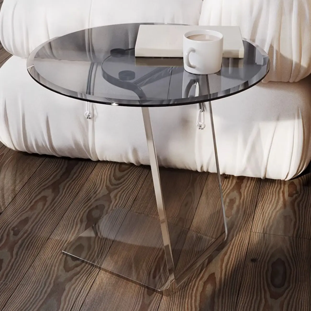 Classic Glass Round End Table with Acrylic Base for Living Room Image - 1 | homeyfad