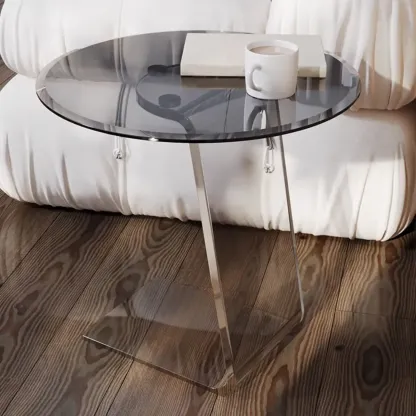 Classic Glass Round End Table with Acrylic Base for Living Room Image - 1