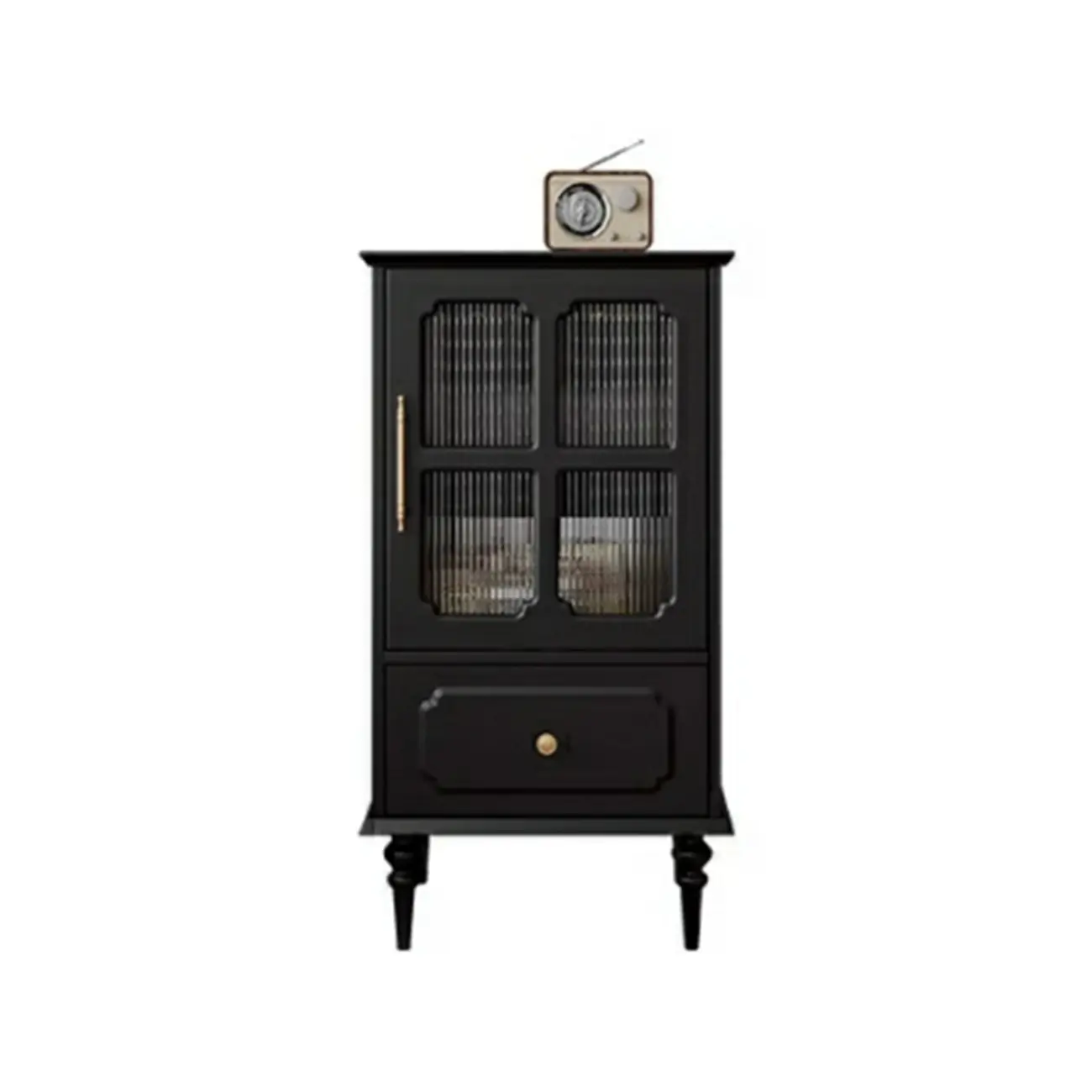 Classic Black Wooden Ribbed Glass Pane Storage Cabinet Image - 6 | homeyfad