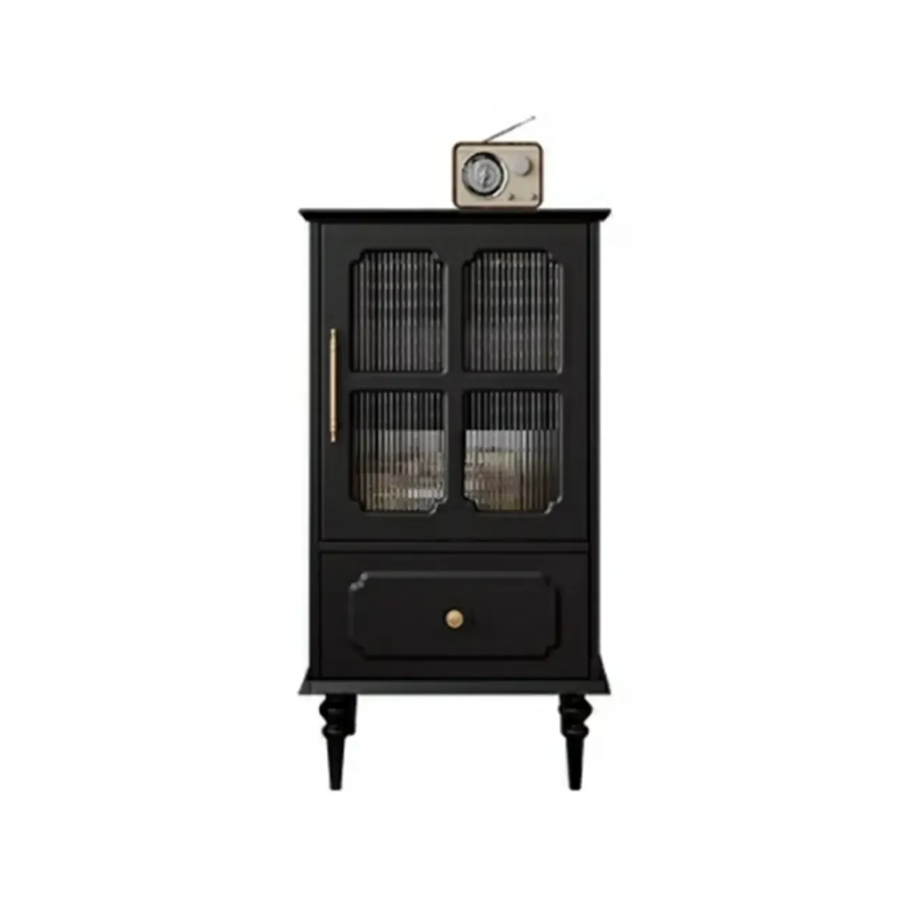 Classic Black Wooden Ribbed Glass Pane Storage Cabinet Image - 6