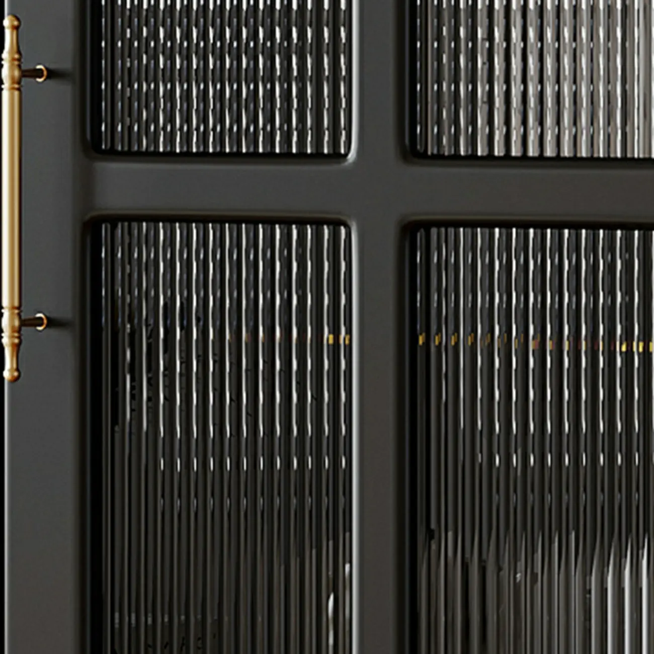 Classic Black Wooden Ribbed Glass Pane Storage Cabinet Image - 9 | homeyfad