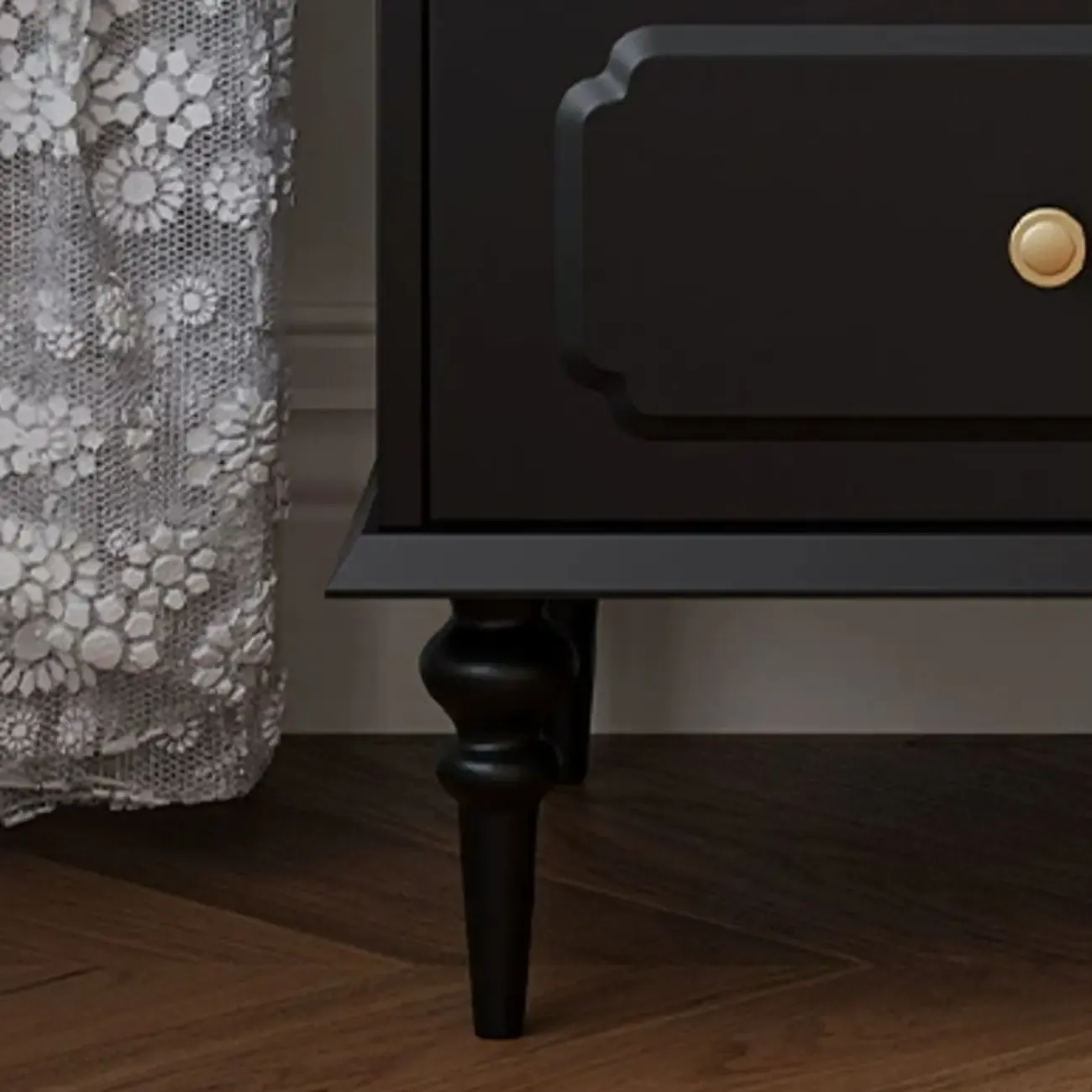 Classic Black Wooden Ribbed Glass Pane Storage Cabinet Image - 10