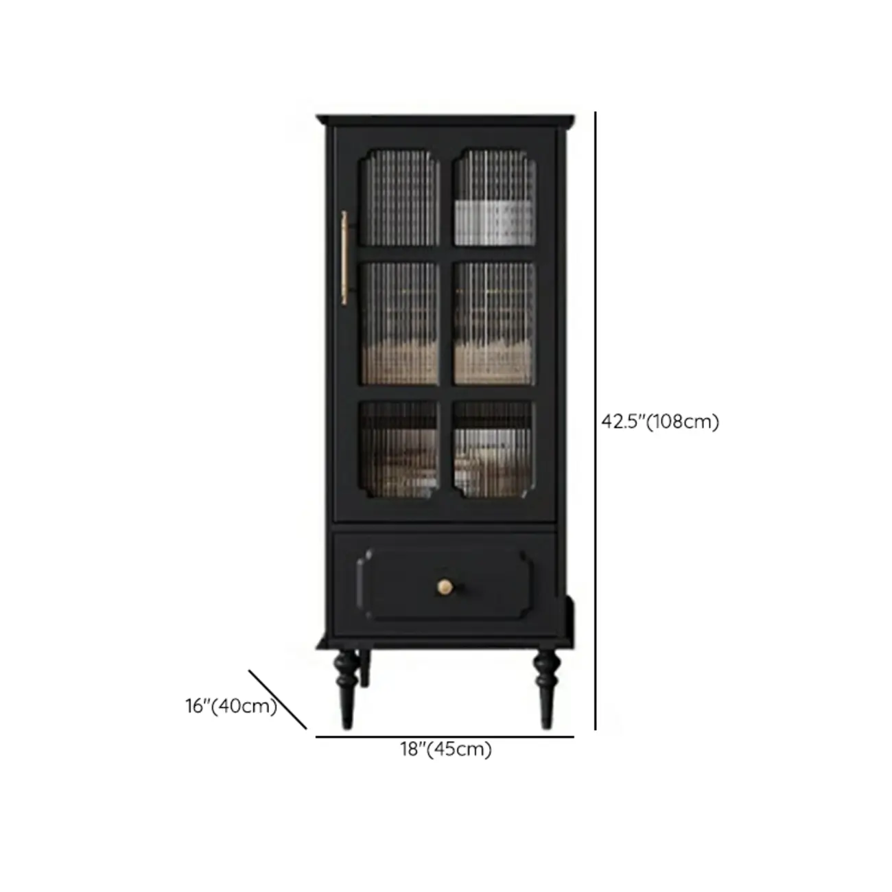 Classic Black Wooden Ribbed Glass Pane Storage Cabinet Image - 14 | homeyfad