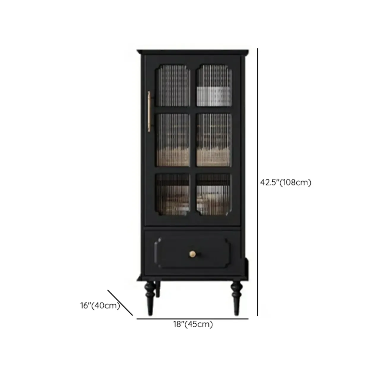 Classic Black Wooden Ribbed Glass Pane Storage Cabinet Image - 14