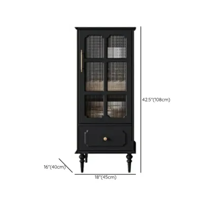 Classic Black Wooden Ribbed Glass Pane Storage Cabinet Image - 14