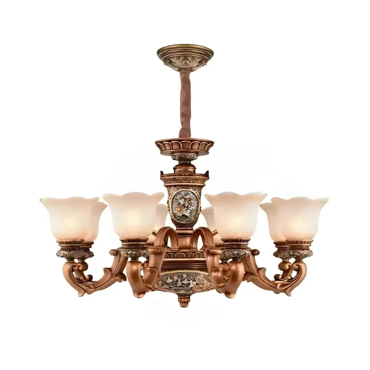European Vintage Floral Frosted Glass Chandelier Image - 3