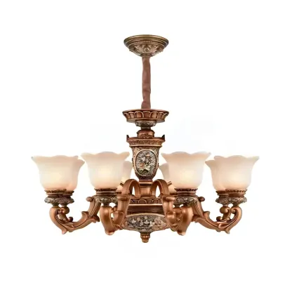 European Vintage Floral Frosted Glass Chandelier Image - 3
