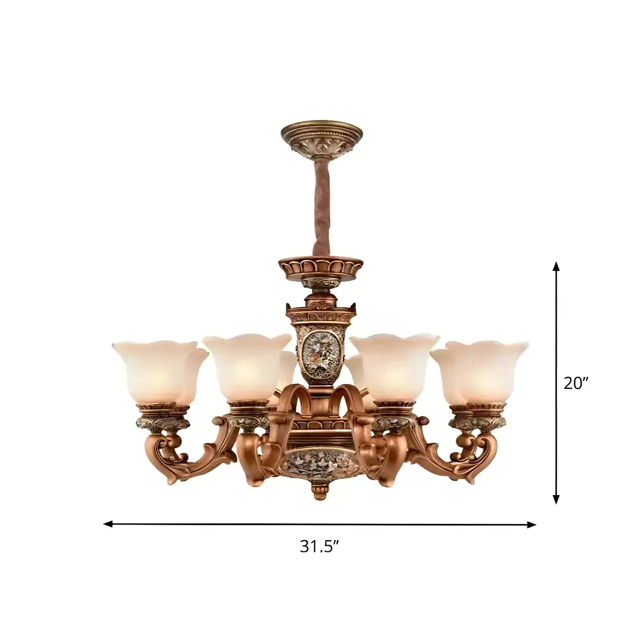 European Vintage Floral Frosted Glass Chandelier Image - 4