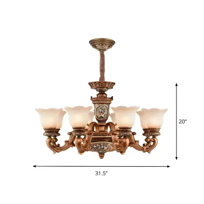 European Vintage Floral Frosted Glass Chandelier Image - 4