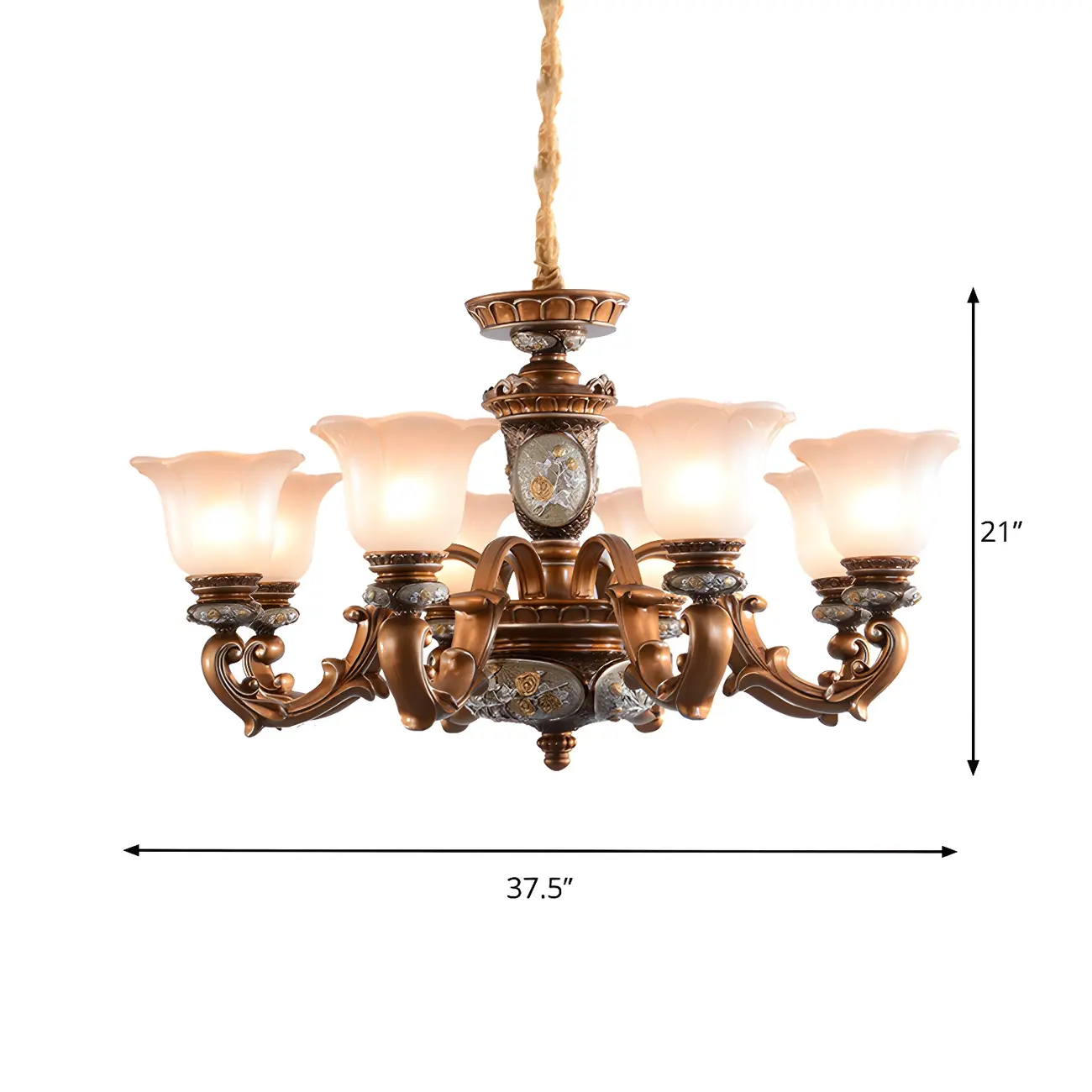 European Vintage Floral Frosted Glass Chandelier Image - 9 | homeyfad
