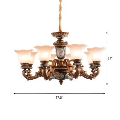 European Vintage Floral Frosted Glass Chandelier Image - 9