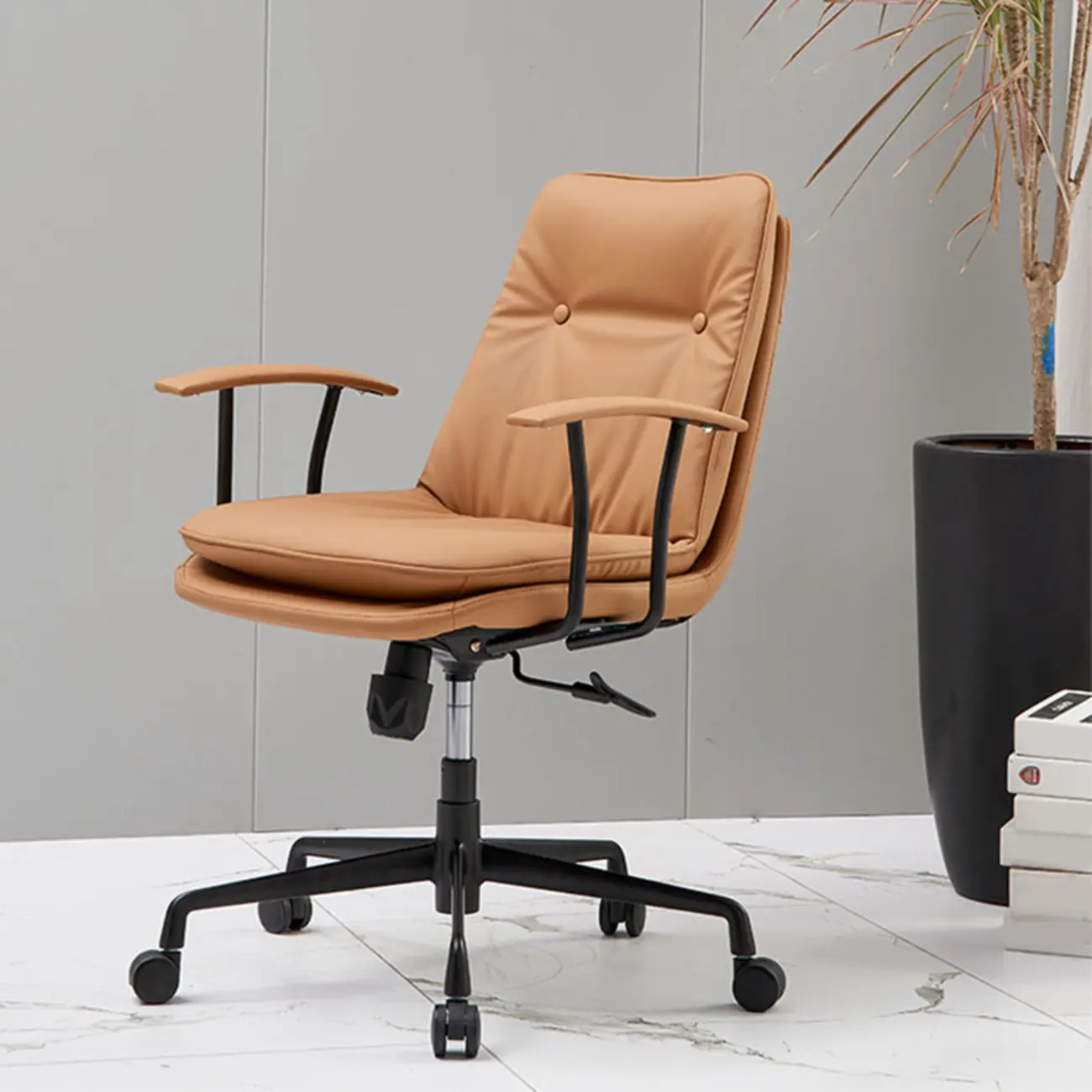 Contemporary White Leather Adjustable Swivel Office Chair Image - 3 | homeyfad