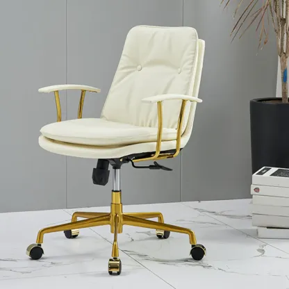 Contemporary White Leather Adjustable Swivel Office Chair Image - 4