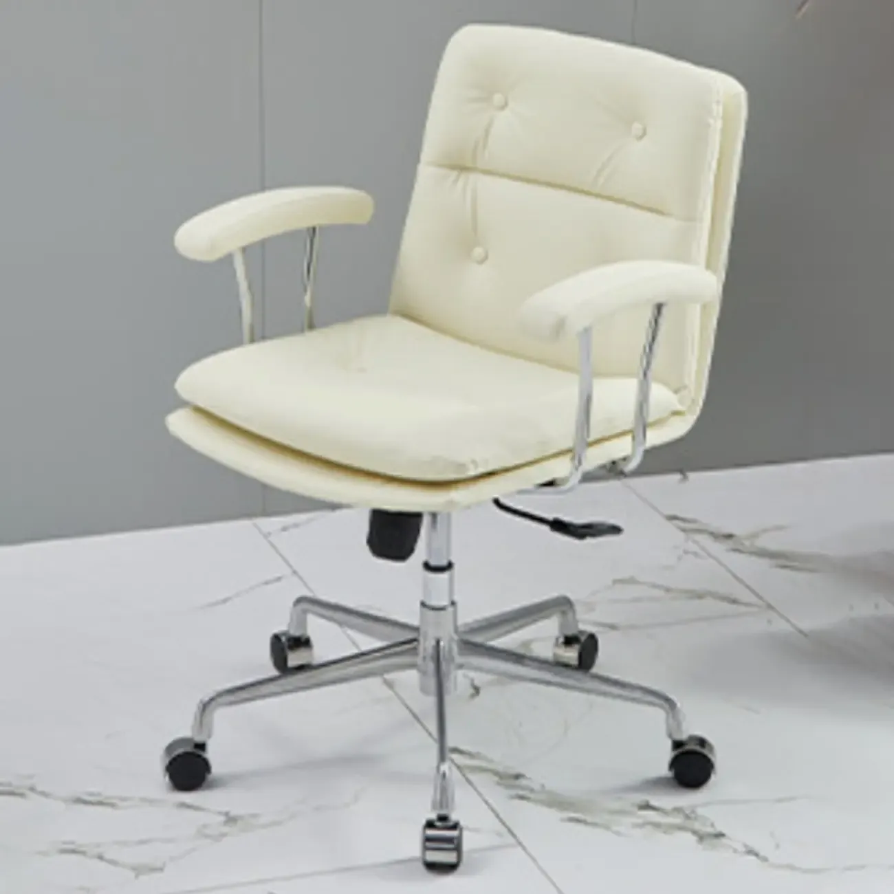 Contemporary White Leather Adjustable Swivel Office Chair Image - 2
