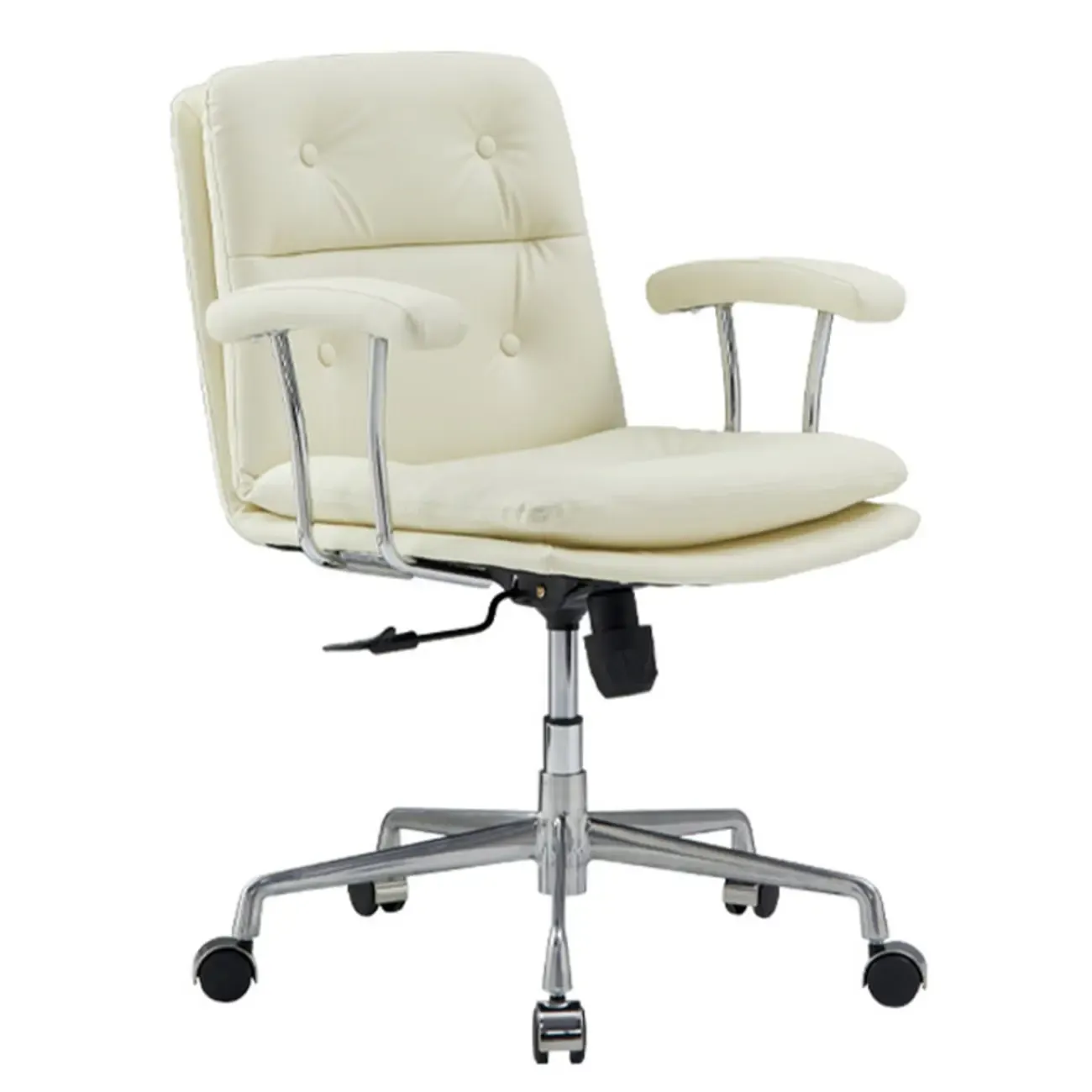 Contemporary White Leather Adjustable Swivel Office Chair Image - 5