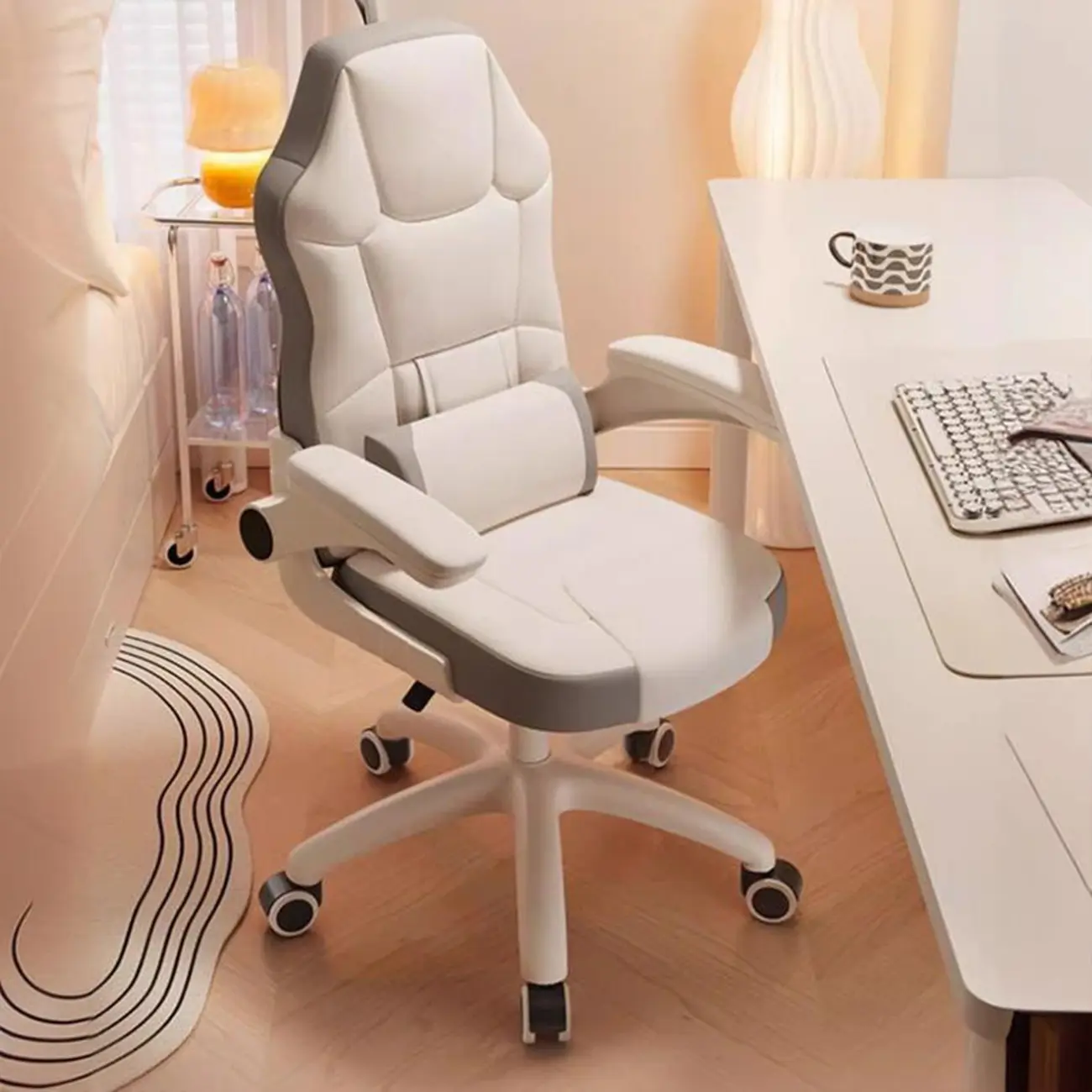 Modern Grey White Leather Adjustable Swivel Office Chair Image - 1 | homeyfad